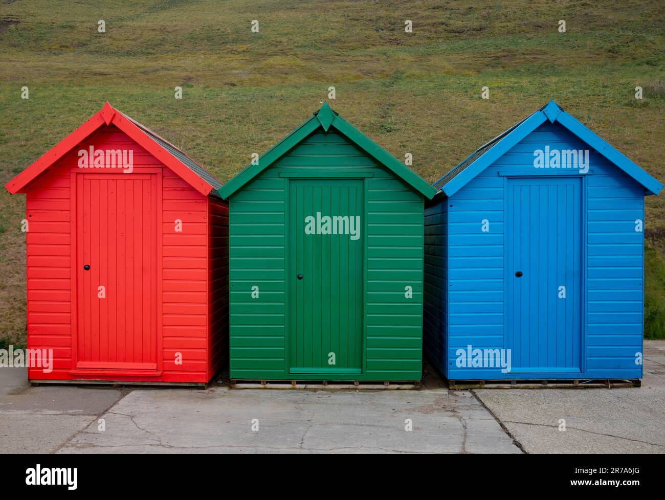 3 cabines de plage. Whitby Banque D'Images