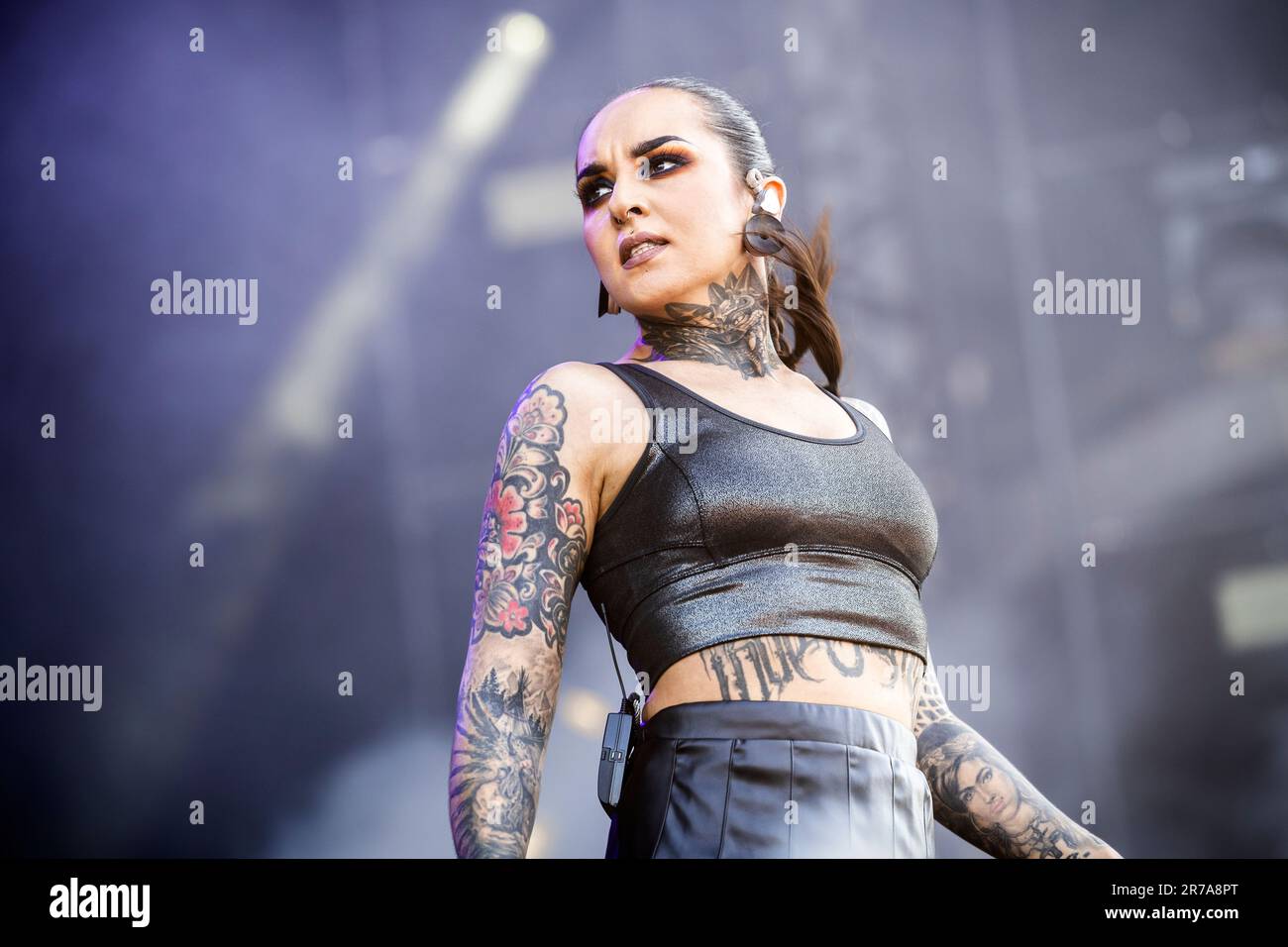 Solvesborg, Suède. 07th, juin 2023. Le groupe ukrainien de métaux lourds Jinjer donne un concert en direct pendant le festival de musique suédois Festival de rock de Suède 2023 à Solvesborg. Ici, la chanteuse Tatiana Shmailyuk est vue en direct sur scène. (Crédit photo: Gonzales photo - Terje Dokken). Banque D'Images