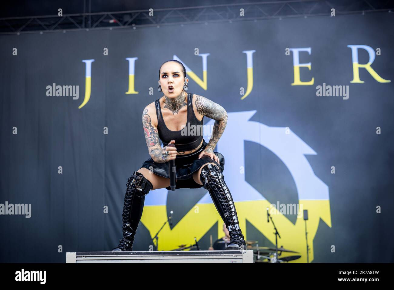 Solvesborg, Suède. 07th, juin 2023. Le groupe ukrainien de métaux lourds Jinjer donne un concert en direct pendant le festival de musique suédois Festival de rock de Suède 2023 à Solvesborg. Ici, la chanteuse Tatiana Shmailyuk est vue en direct sur scène. (Crédit photo: Gonzales photo - Terje Dokken). Banque D'Images