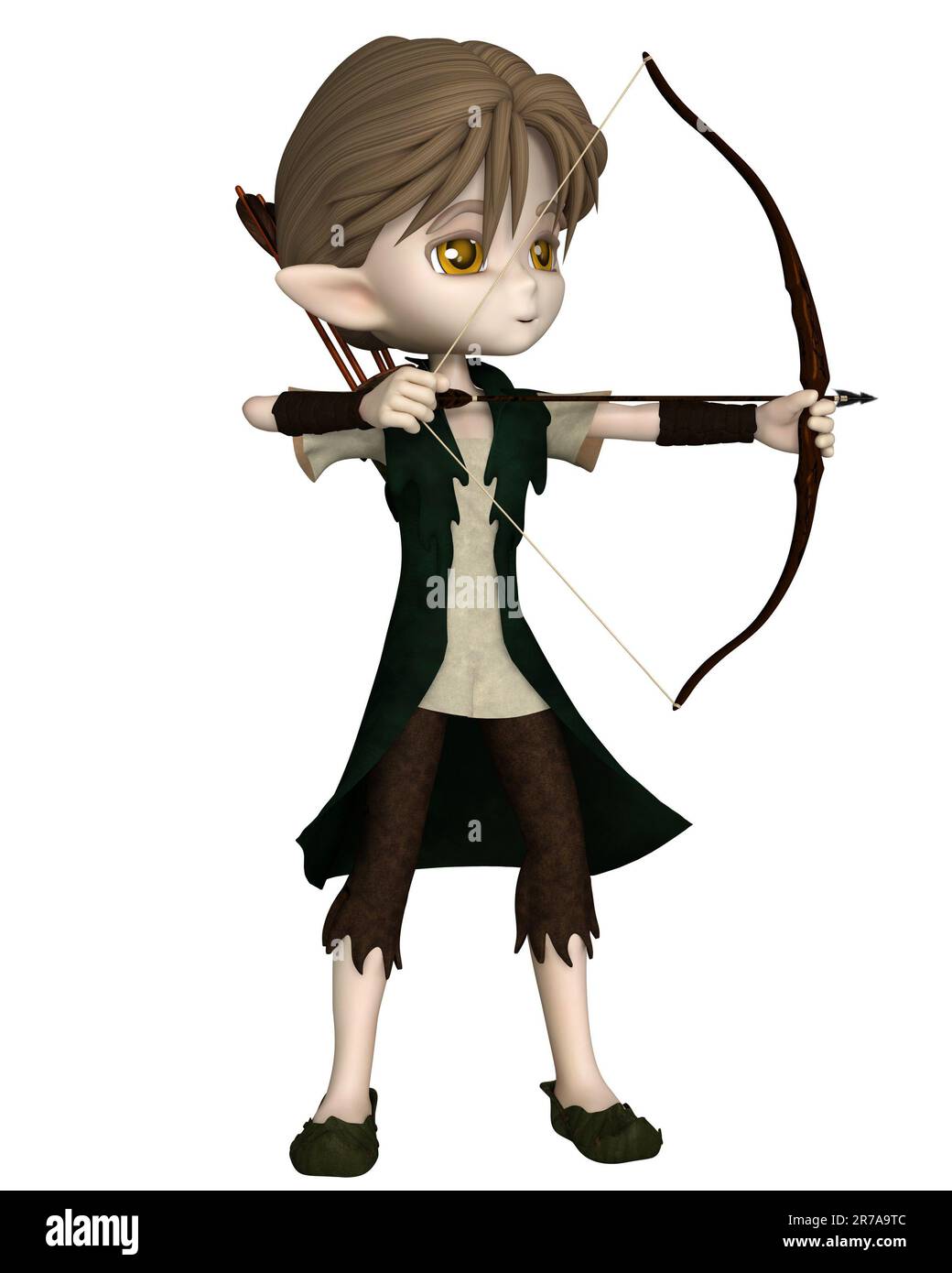 Mignon Toon Wood Elf Archer Boy prenant pour but Banque D'Images Mignon Toon Wood Elf Archer Boy prenant pour but Banque D'Images