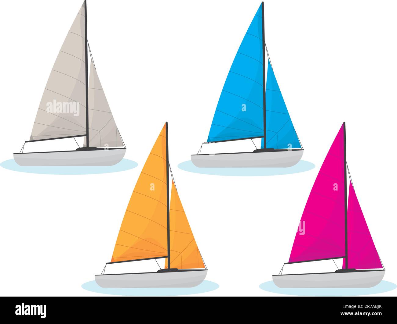 Bateaux à voile blanc, bleu, orange et rose Illustration de Vecteur