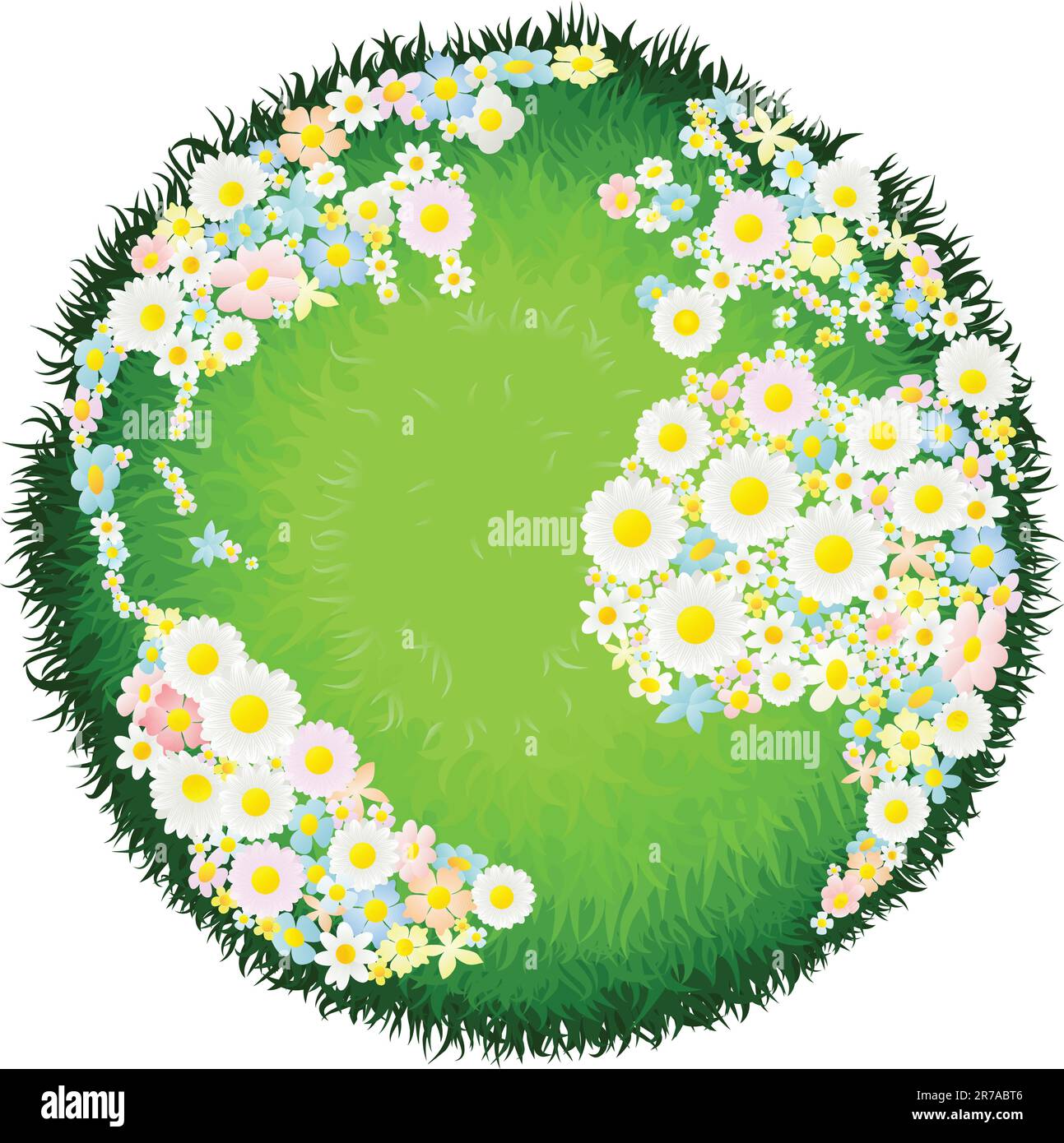 Un monde globe terrestre avec continents composé de fleurs et des mers que de l'herbe. Concept pour les questions environnementales ou de la paix. Illustration de Vecteur