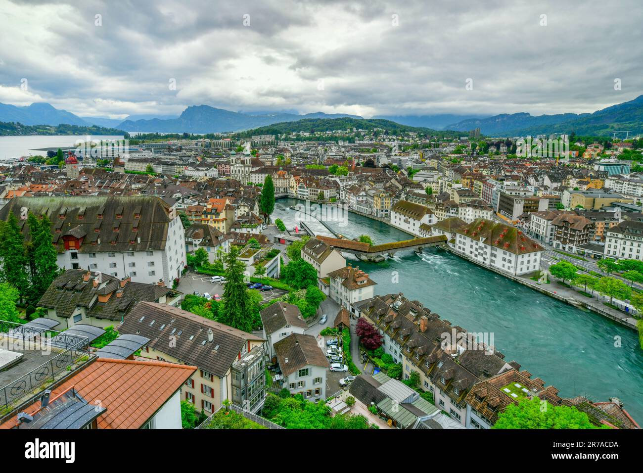 Vue imprenable sur le centre-ville historique de Lucerne, Suisse. Banque D'Images