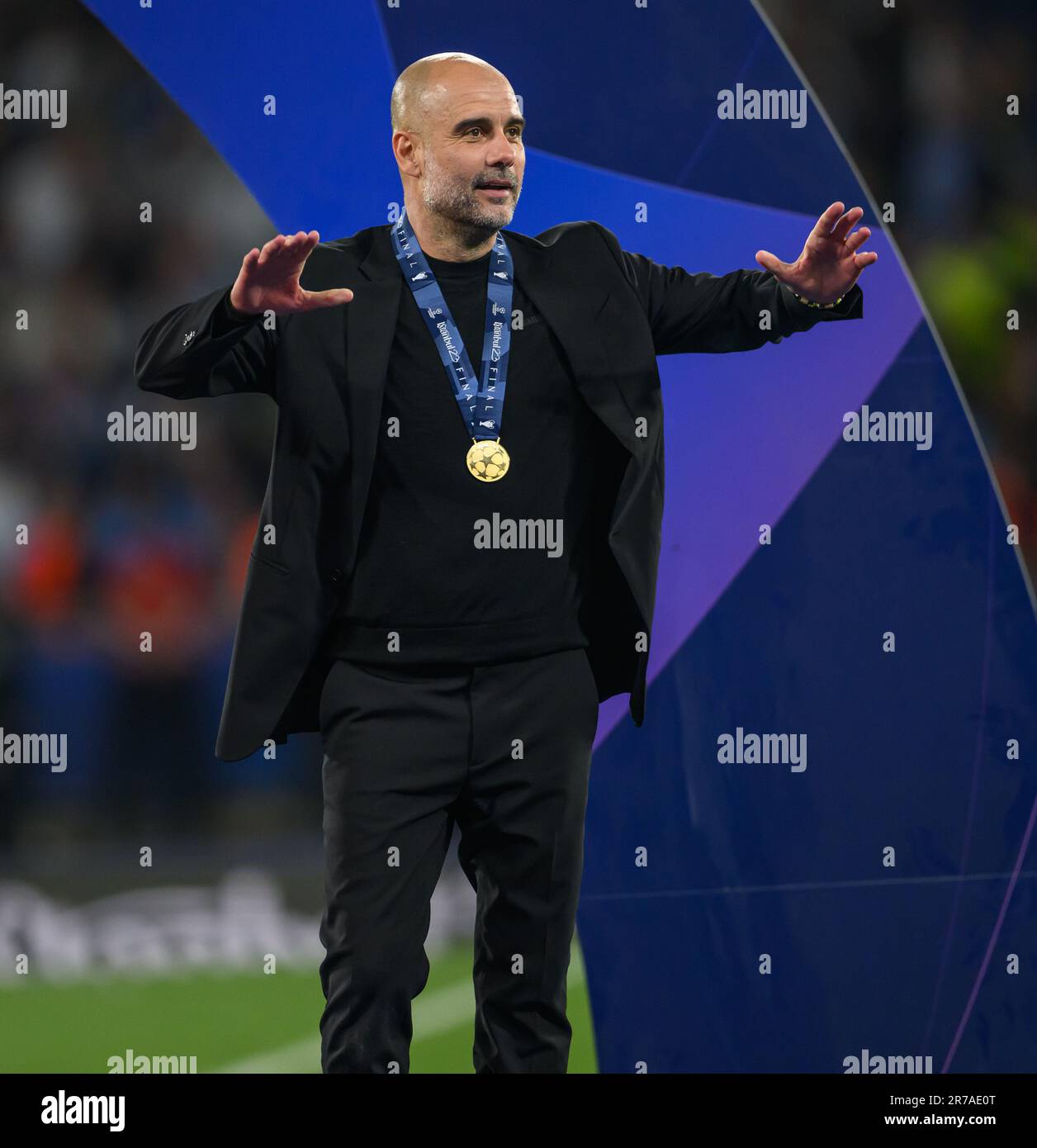 10 juin 2023 - Manchester City v Inter Milan - UEFA Champions League - final - Ataturk Olympic Stadium PEP Guardiola lors de la présentation finale de la Champions League à Istanbul. Image : Mark pain / Alamy Live News Banque D'Images