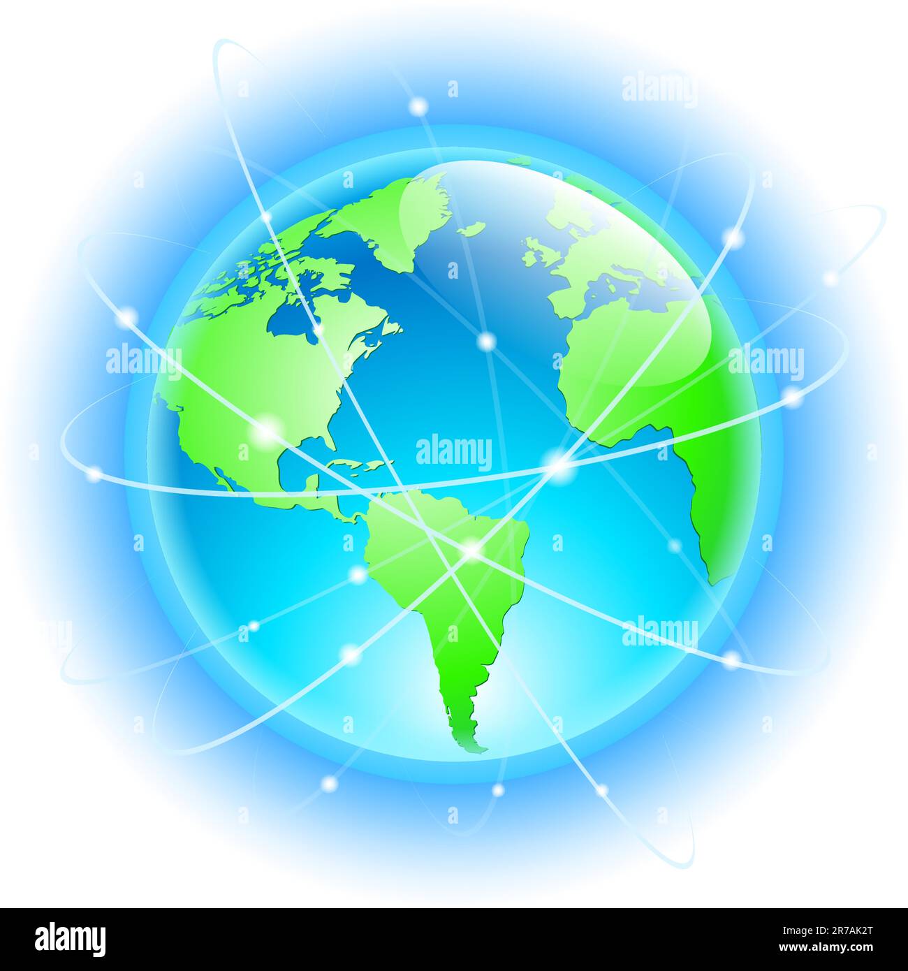 Globe avec orbites de satellite. Illustration on white Illustration de Vecteur