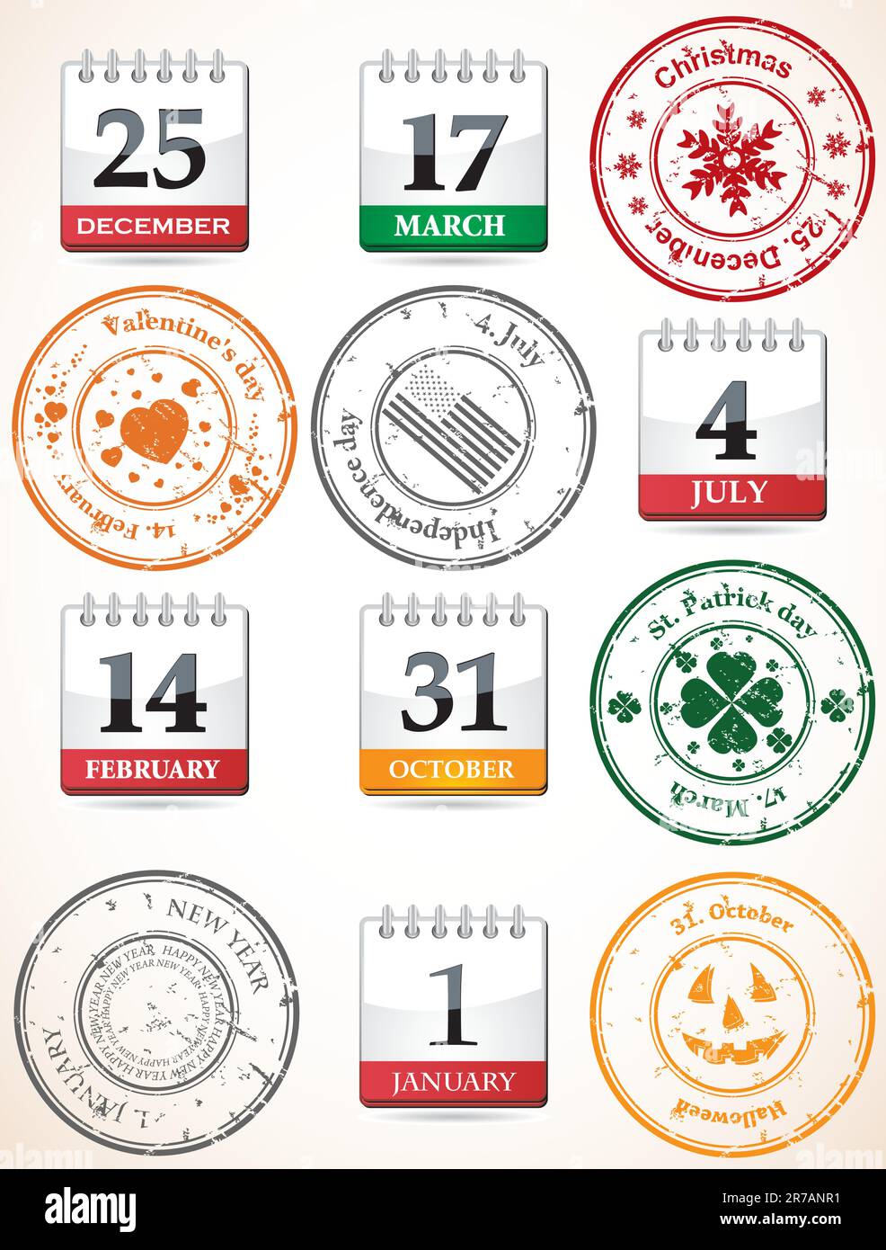Ensemble de timbres et calendriers Illustration de Vecteur