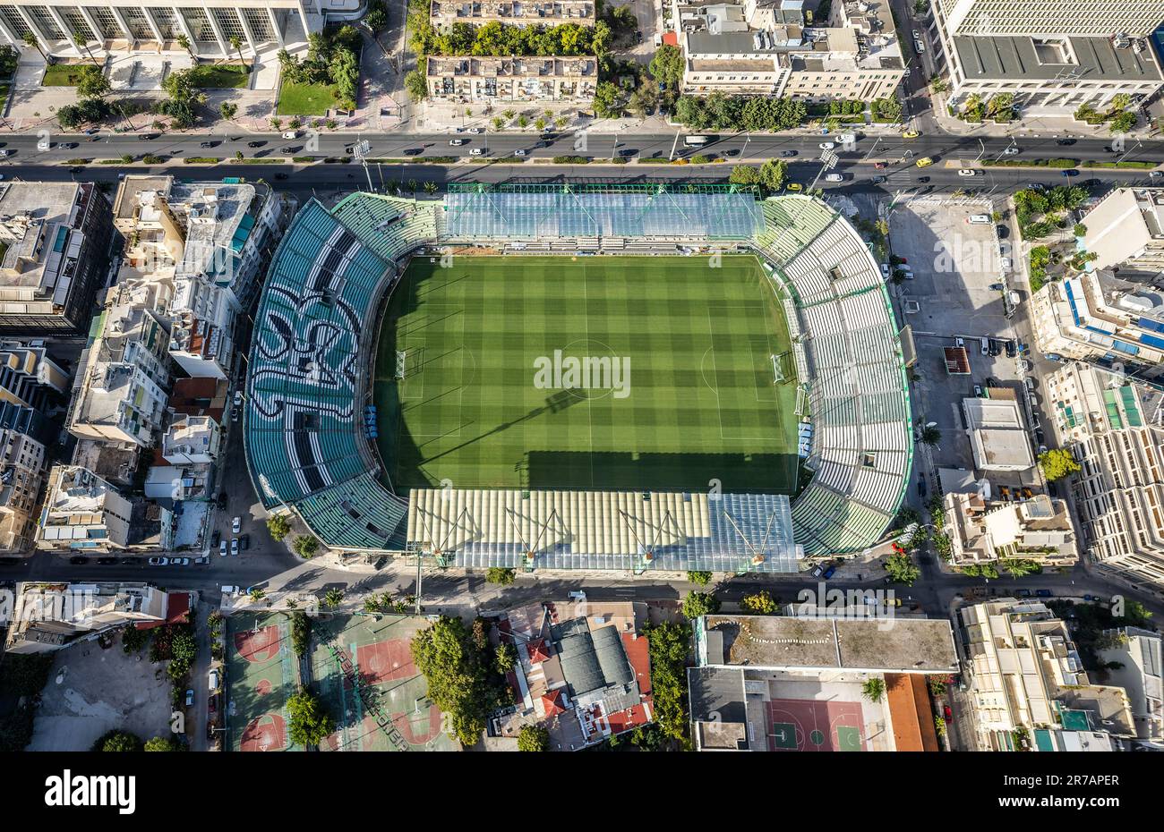 Une vue aérienne du stade Apostolos Nikolaidis, situé dans la ville d'Athènes, Grèce Banque D'Images