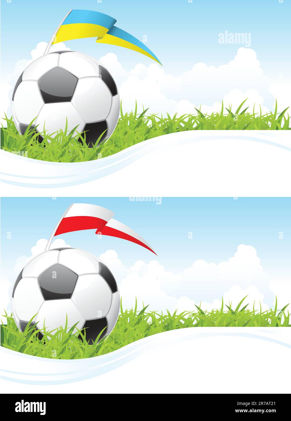 Décor de football avec ballon et drapeau Illustration de Vecteur