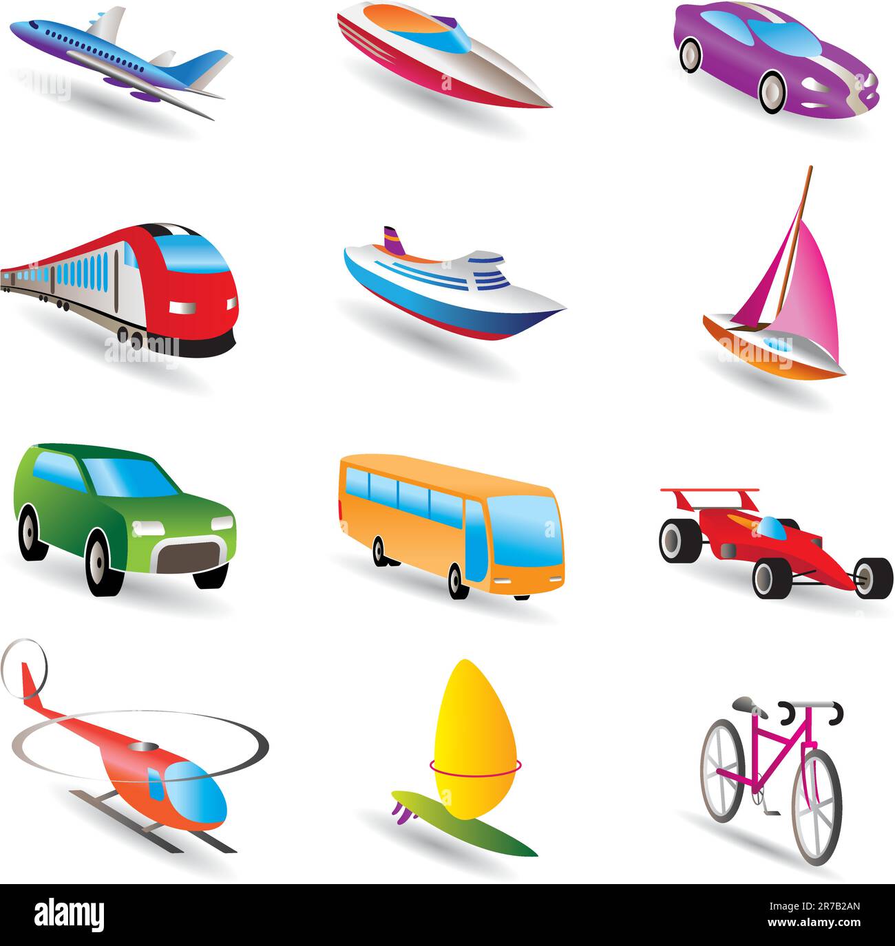 Différents types de transports et déplacements - icônes vector icon set Illustration de Vecteur