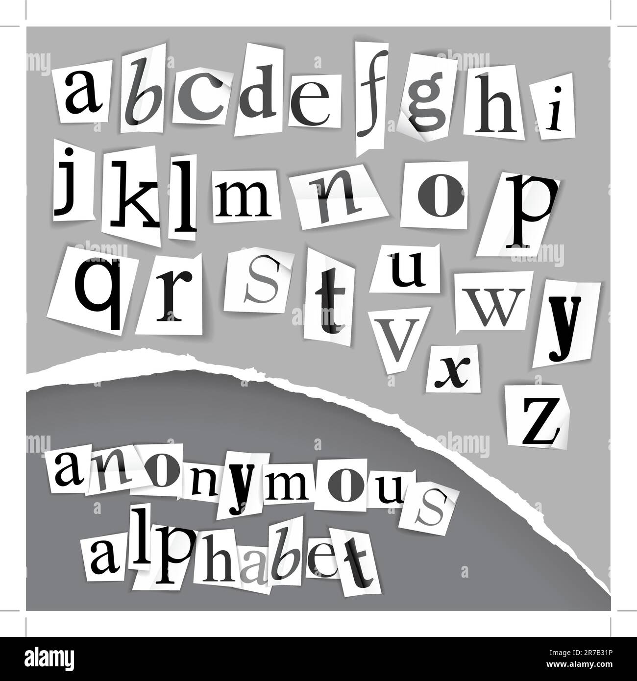Alphabet anonyme fabriqué à partir de journaux - noir et blanc lettres détaillées Illustration de Vecteur