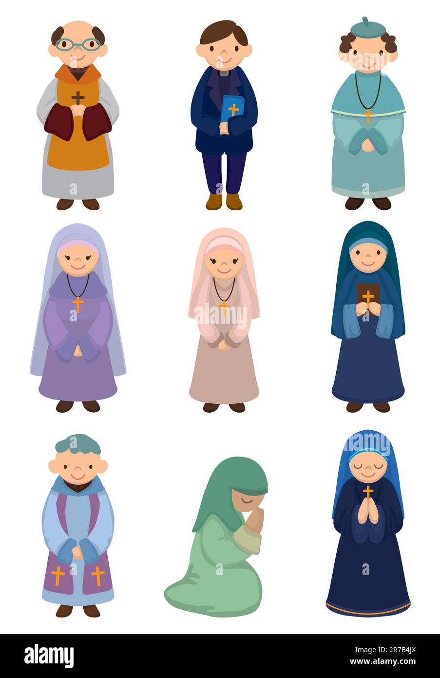 caricature prêtre et nonne icône Illustration de Vecteur
