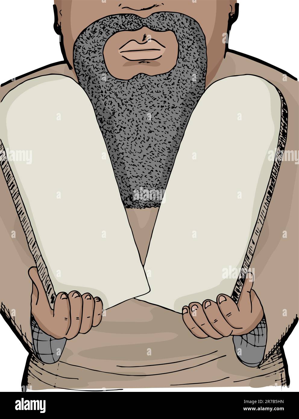 Illustration du prophète biblique Moïse tenant deux tablettes de pierre blanche Illustration de Vecteur