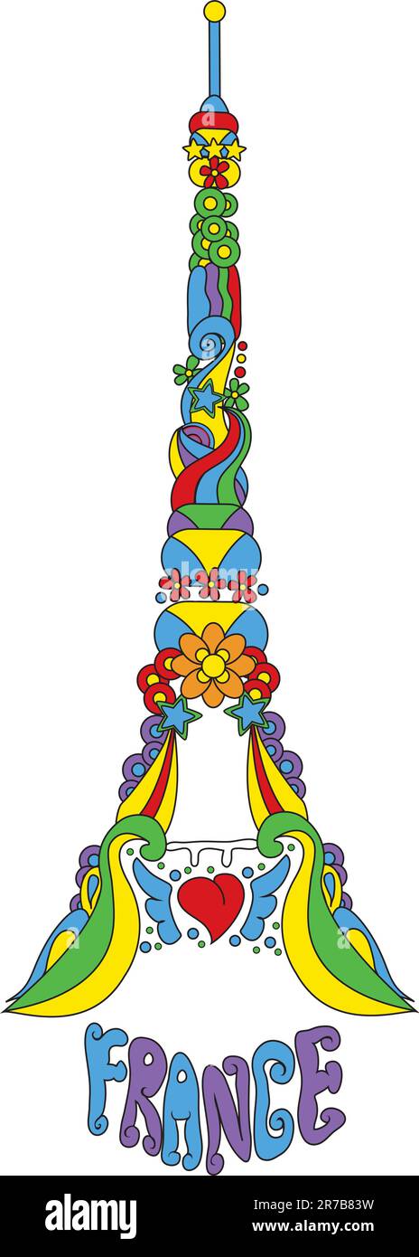 Tour Eiffel avec fleurs et étoiles style pop-art Illustration de Vecteur