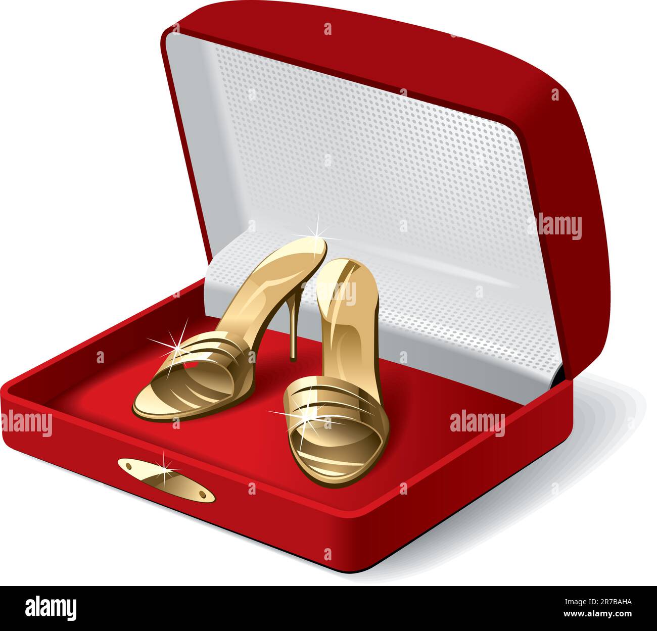 Chaussures de femme en or dans la boîte cadeau rouge. Illustration vectorielle Illustration de Vecteur
