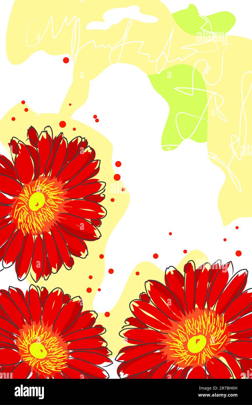 belle aquarelle couleur vive fleur rouge gerbera Illustration de Vecteur