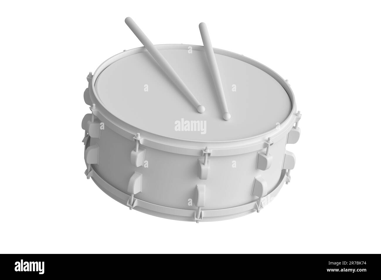 Tambour réaliste et baguettes en bois sur fond monochrome. 3d rendre le concept de l'instrument de musique, tambour machine. Banque D'Images