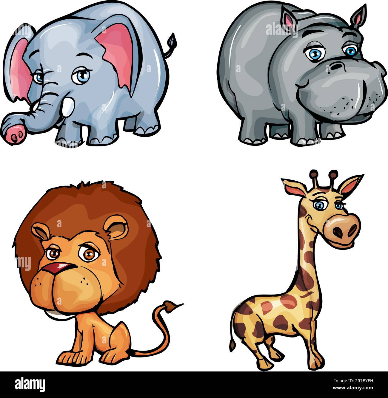 Ensemble de dessins animés animaux sauvages isolés sur blanc Illustration de Vecteur