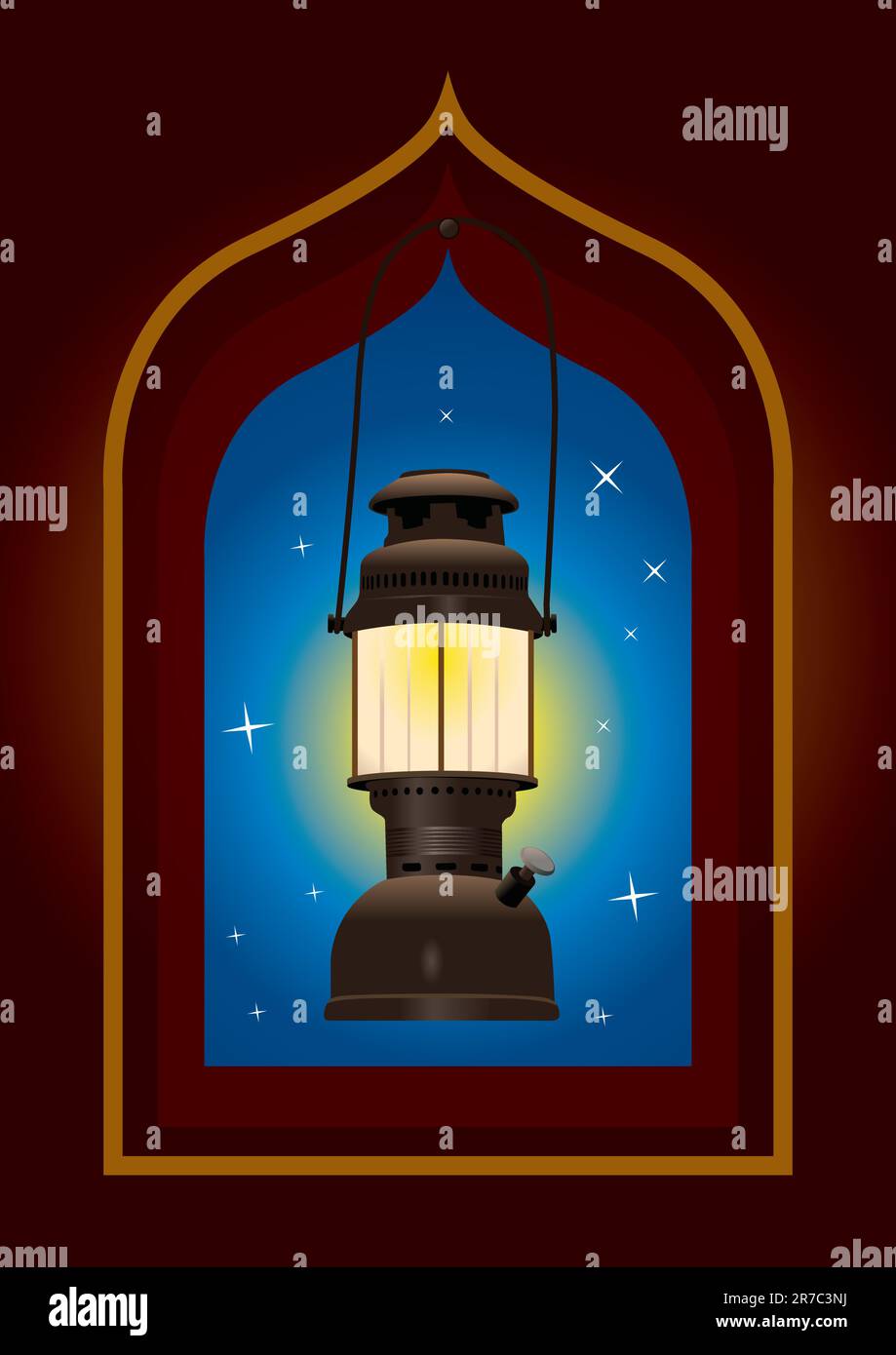 Lampe arabe de style ancien avec croissant de lune - illustration vectorielle Illustration de Vecteur