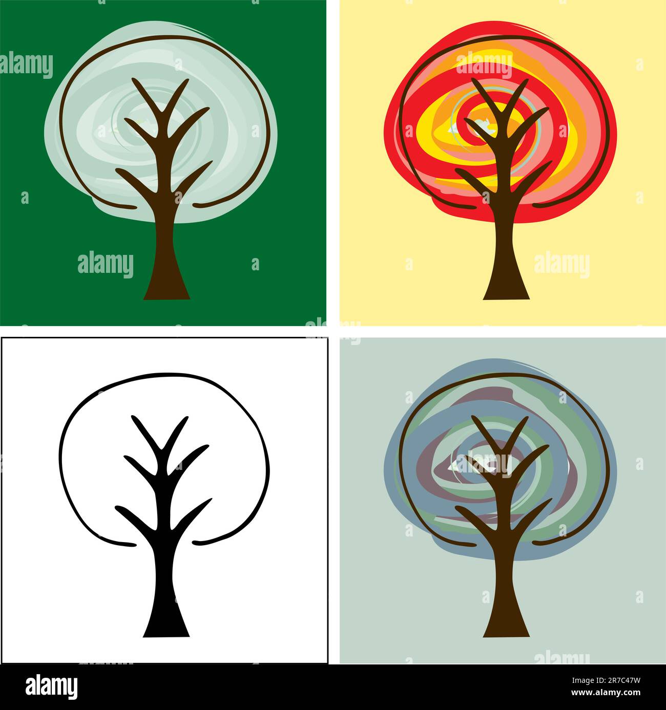 Ensemble de quatre illustrations arbre abstrait pour les fonds, logos ou icônes Illustration de Vecteur