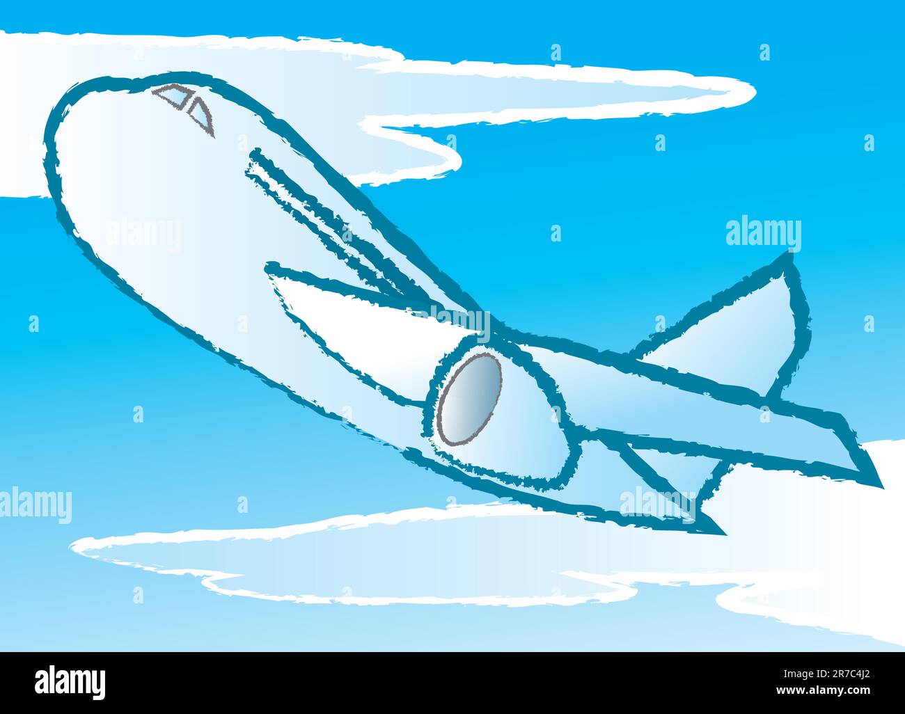 Un jet commercial qui s'envolée dans les nuages. Illustration de Vecteur