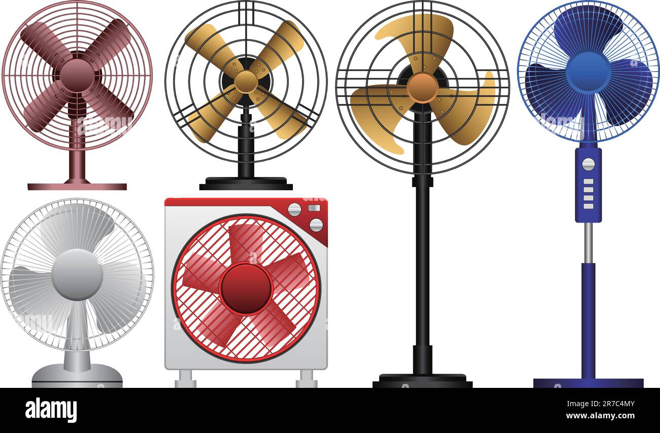 Illustration vectorielle en couches de différents types de ventilateurs électriques. Illustration de Vecteur