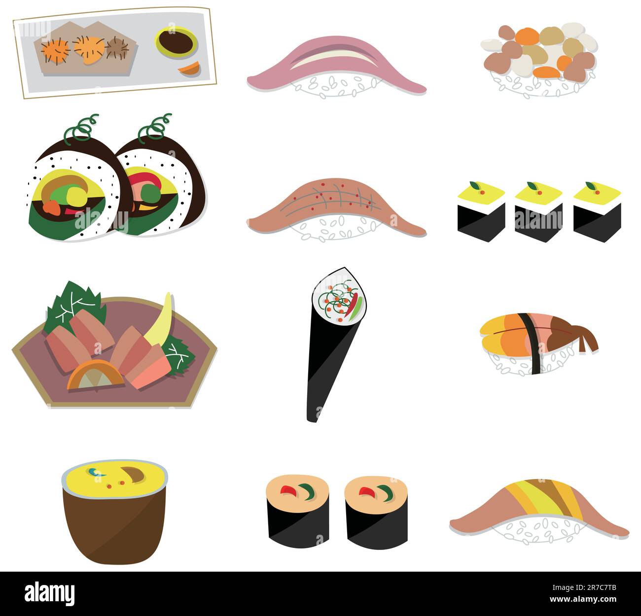 jeu d'icônes de doodle de cuisine japonaise. illustration de