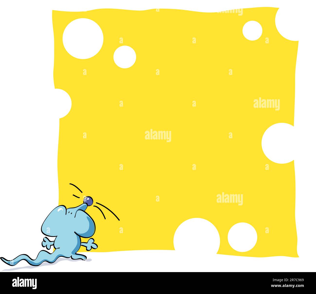 Bleu souris manger fond gruyère, fromage jaune Illustration de Vecteur