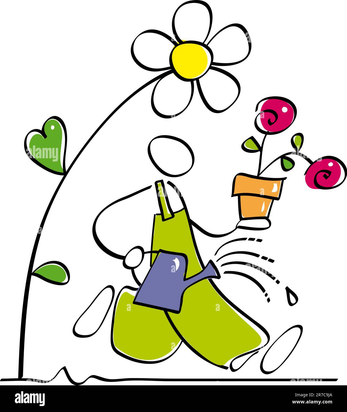 illustration vectorielle du jardinier qui arrose les plantes et les fleurs du jardin Illustration de Vecteur