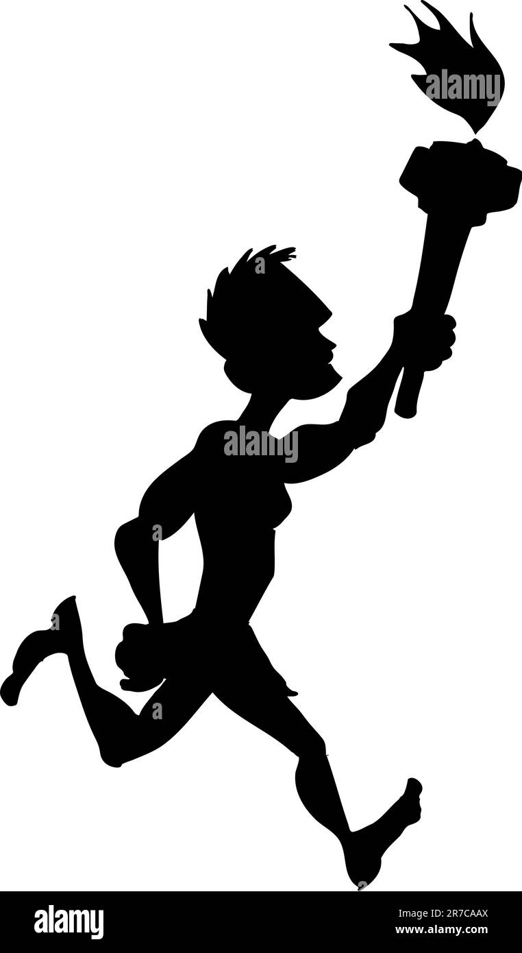 Athlète olympique Silhouette qui court avec une flamme olympique.isolé Illustration de Vecteur