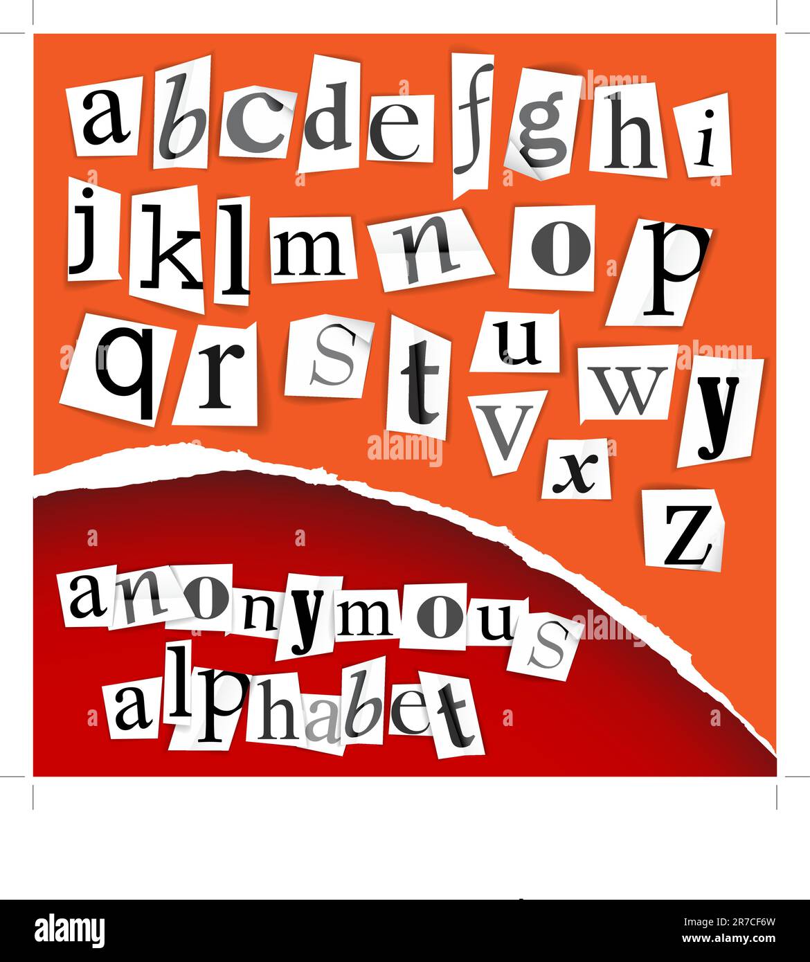 Alphabet anonyme - coupures de blanc sur fond rouge Illustration de Vecteur