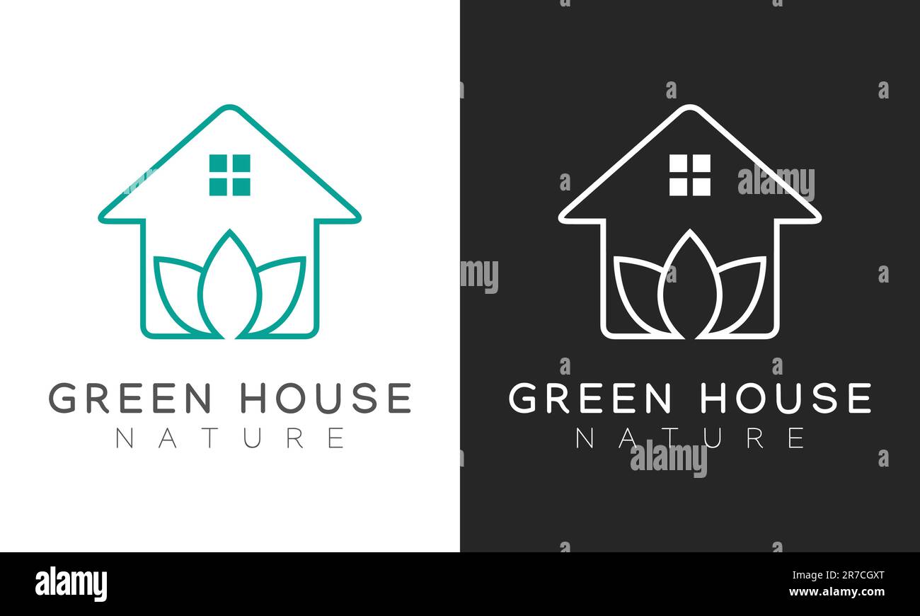 Green House logo Design feuille avec logo House Tree House Illustration de Vecteur