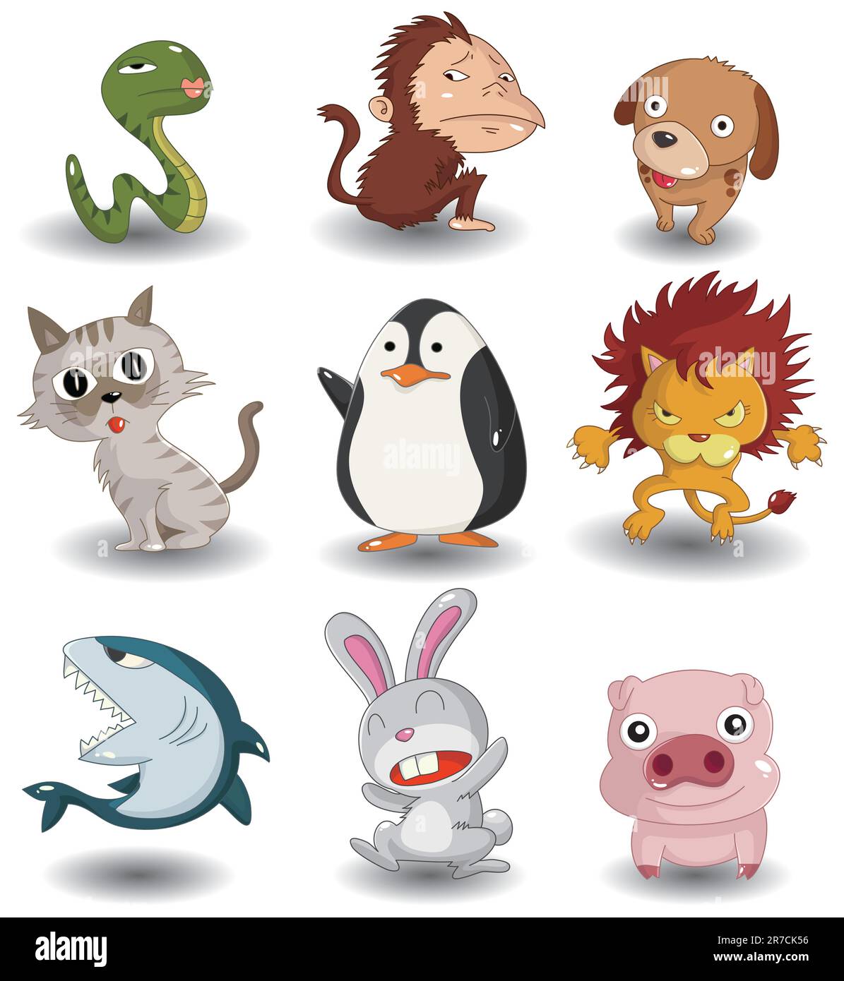 jeu d'icônes d'animaux de dessin animé Illustration de Vecteur