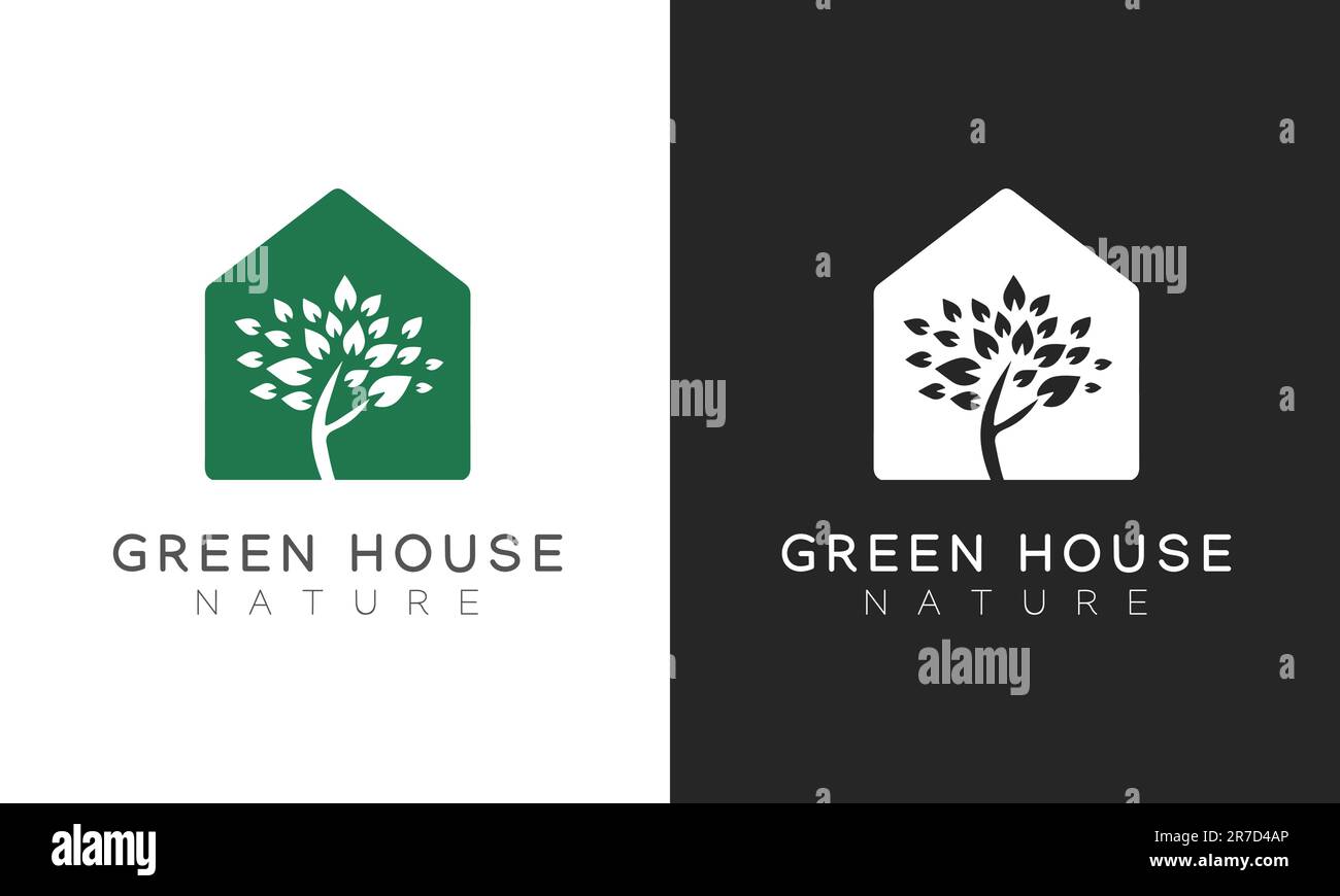 Green House logo Design feuille avec logo House Tree House Illustration de Vecteur