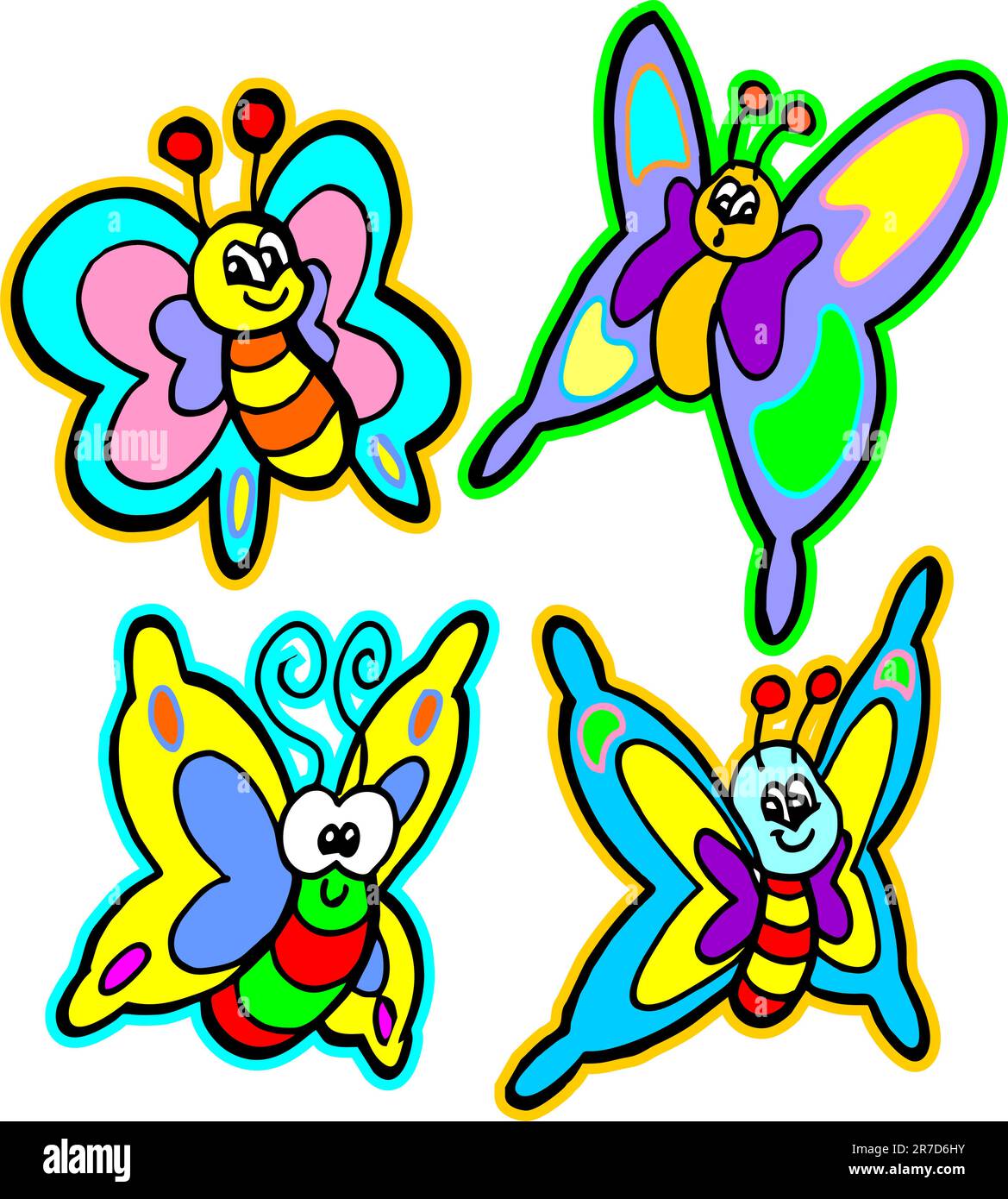des papillons colorés illustrés numériquement Illustration de Vecteur