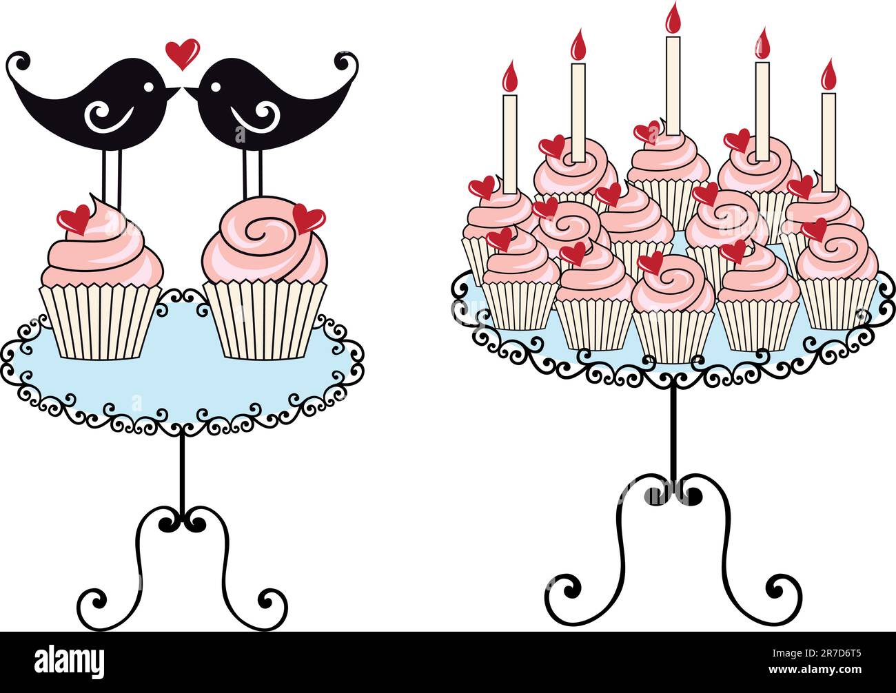 cupcakes d'anniversaire avec coeurs, illustration vectorielle Illustration de Vecteur