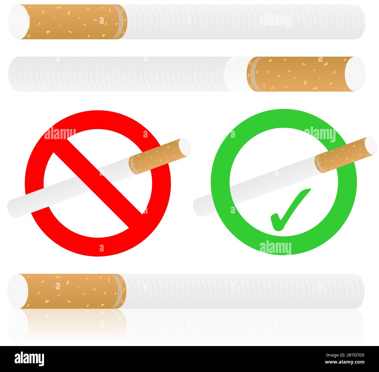 Cigarettes isolées sur fond blanc et panneau de non-fumeurs Illustration de Vecteur