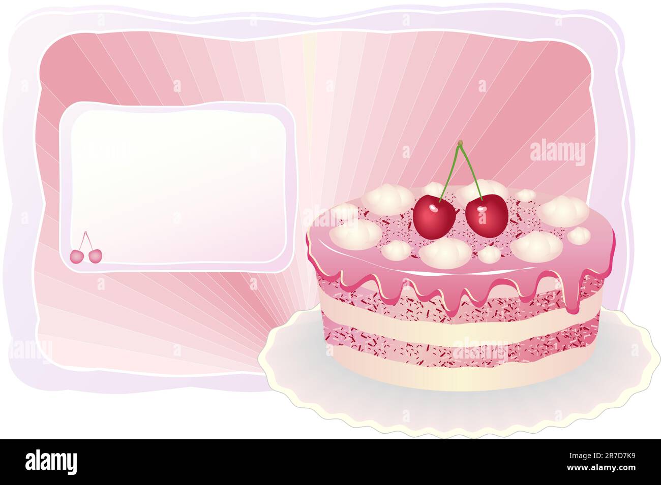 Gâteau savoureux à la cerise et à la crème glacée. La carte d'invitation. Illustration de Vecteur