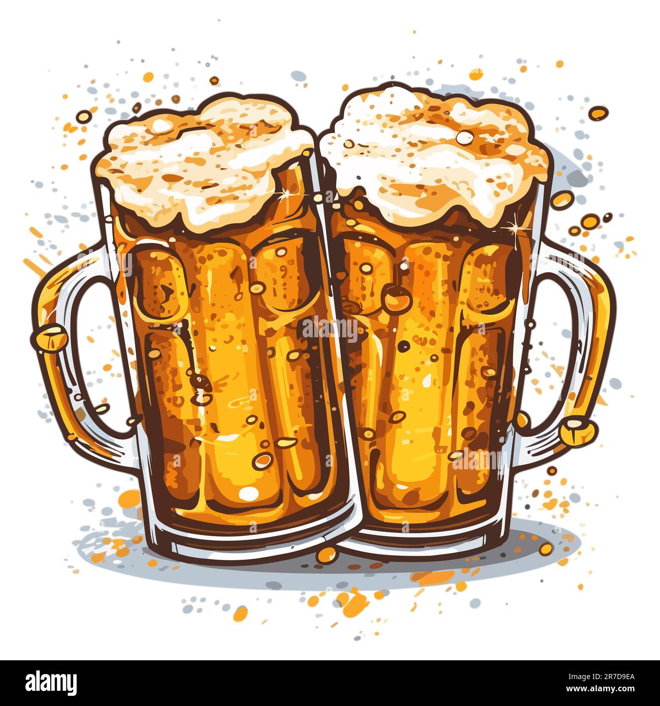 Tasses à bière, illustration vectorielle de style comique sur fond blanc Banque D'Images