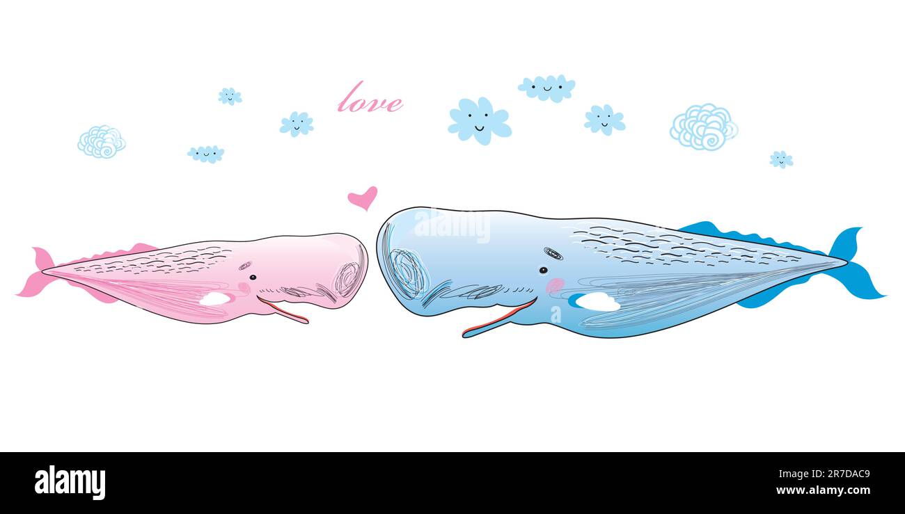 baleines d'amour drôles sur fond blanc Illustration de Vecteur