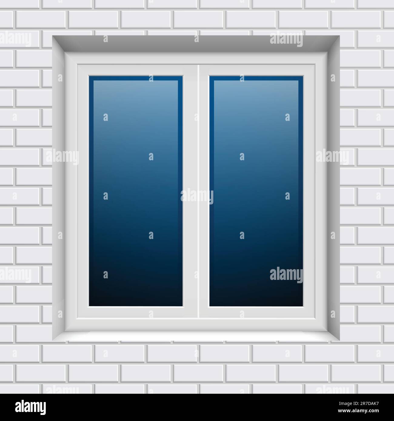 Fenêtre en plastique dans le mur de briques blanches de l'extérieur. Illustration vectorielle. Illustration de Vecteur