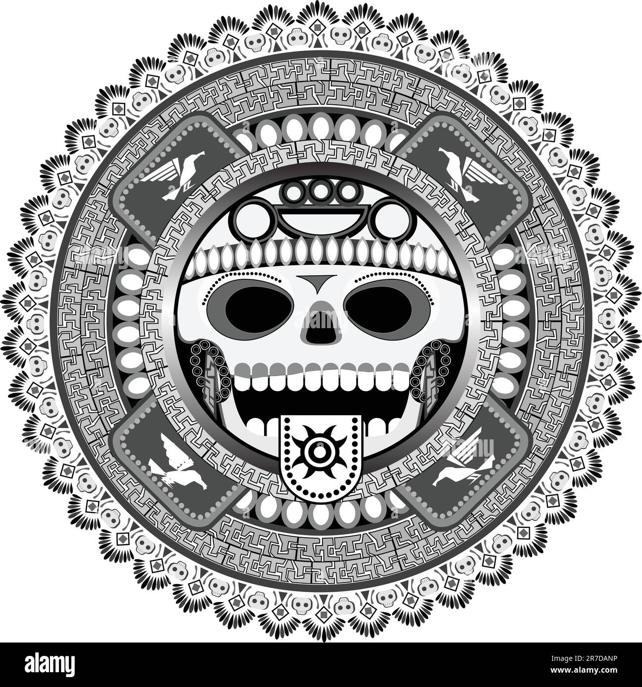 La déité stylisée d'aztèques avec un crâne dans un vecteur Illustration de Vecteur