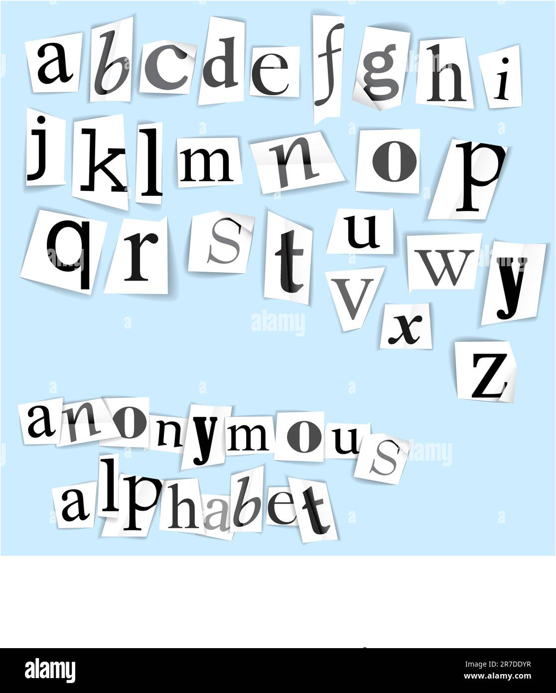 Alphabet anonyme - coupures de blanc sur un fond bleu clair Illustration de Vecteur