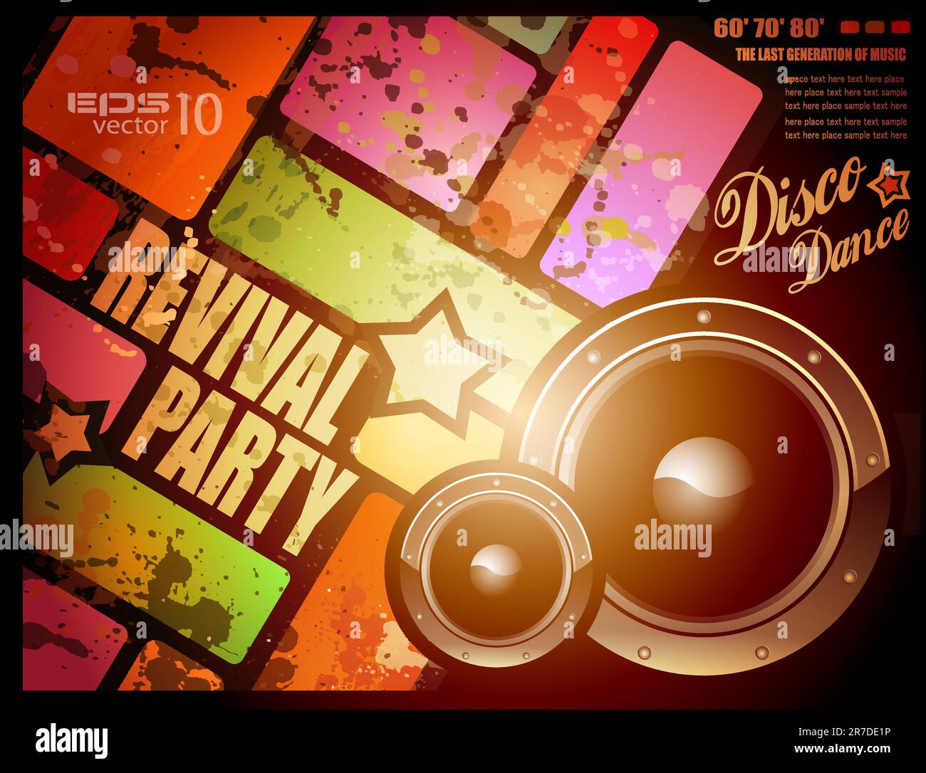 Prospectus ou affiche de soirée disco RETRO' REVISITÉ pour un événement musical de la période 1960/1980 ! Illustration de Vecteur