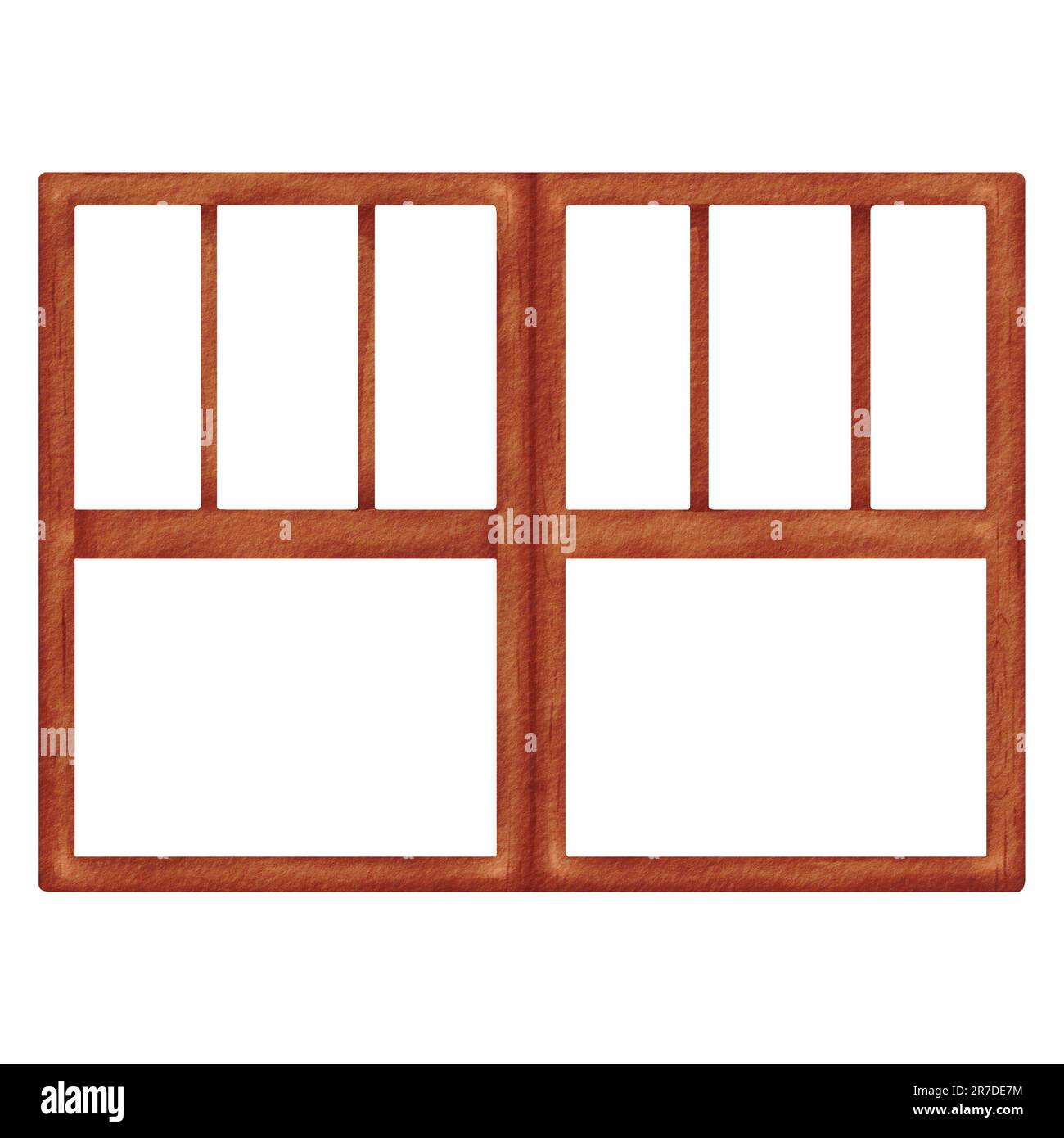 Cadre de fenêtre en bois. Fenêtre rétro. Une vue vide de la maison pour votre conception. Illustration isolée aquarelle. Gros plan. Élément de l'intérieur Banque D'Images