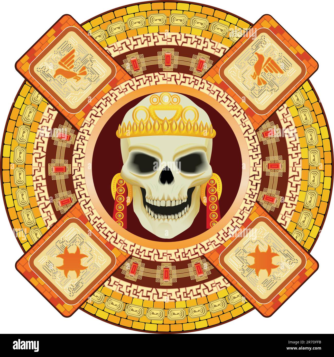 Crâne le dieu de la mort de la stylisation d'Aztecs dans un vecteur Illustration de Vecteur