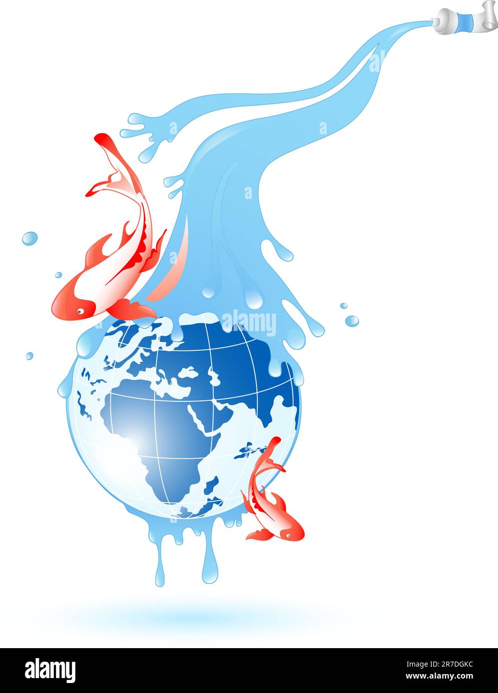 Globe avec des touches de peinture bleu et poissons Illustration de Vecteur