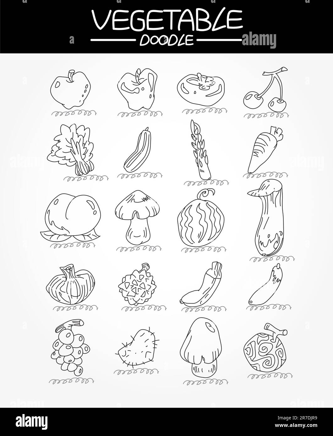 jeu d'icônes de légumes dessinent à la main Illustration de Vecteur