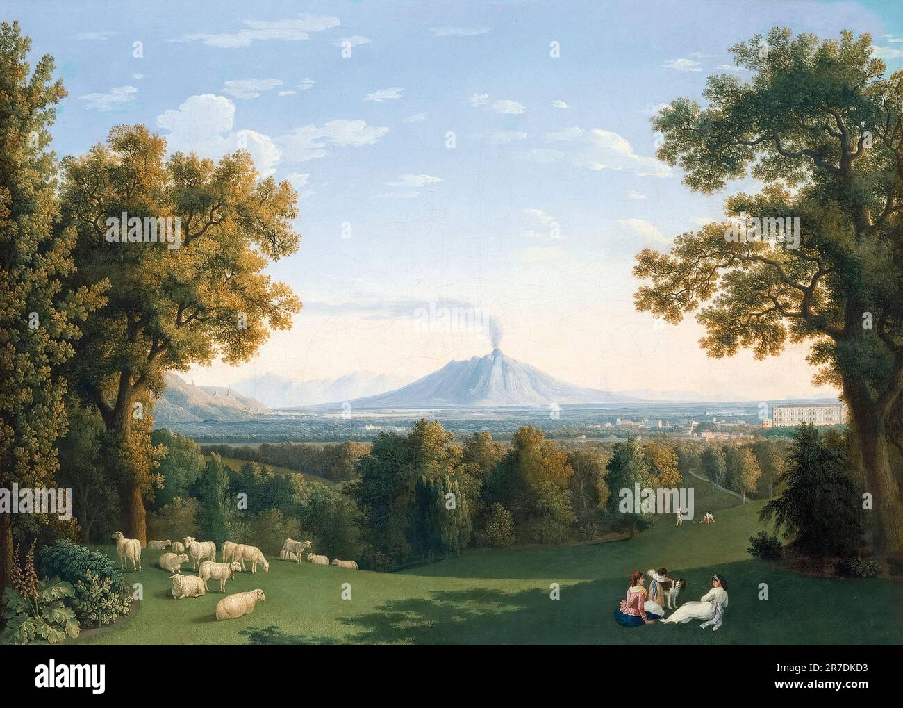 Jacob Philipp Hackert, Paysage avec le Palais de Caserta et Vésuve, peinture de paysage à l'huile sur toile, 1793 Banque D'Images