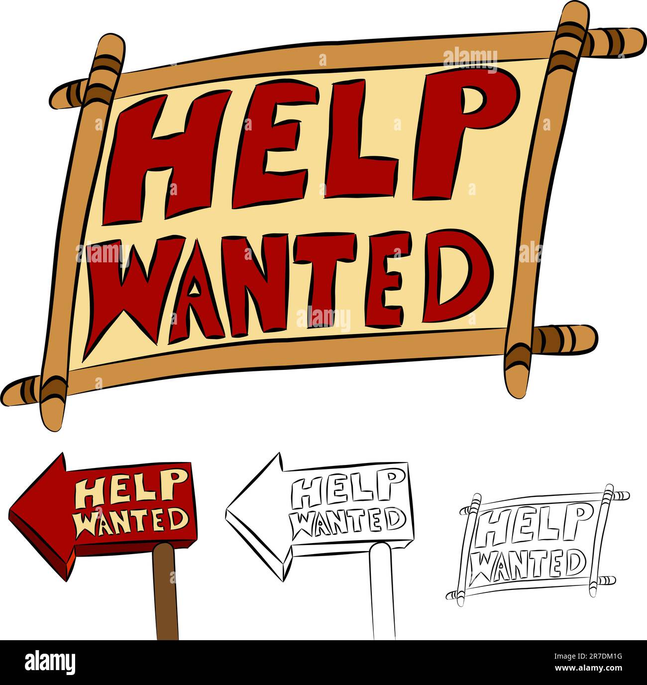 L'image d'un ensemble de signes help wanted. Illustration de Vecteur
