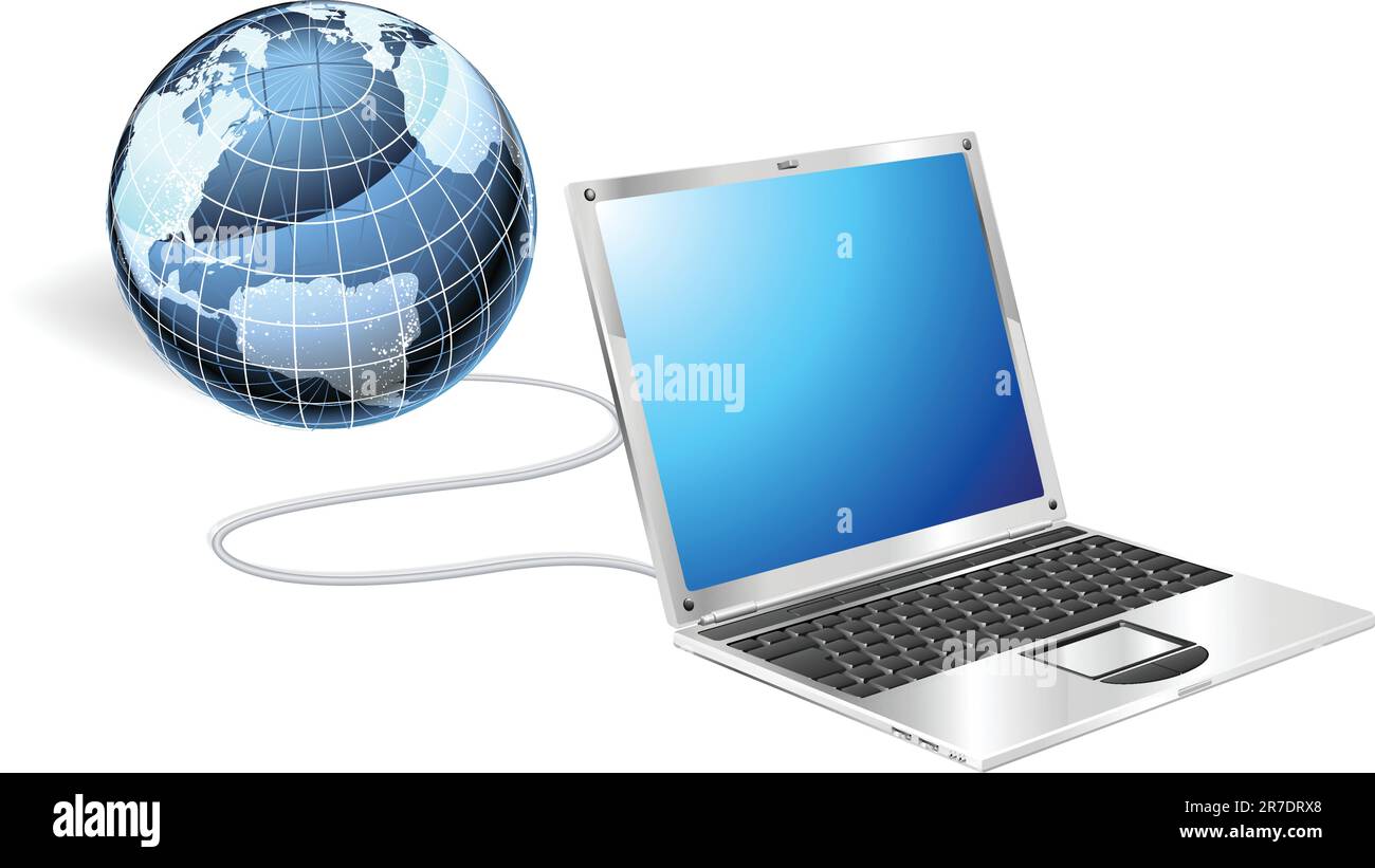 Illustration du concept d'Internet. Ordinateur portable connecté à un globe. Illustration de Vecteur